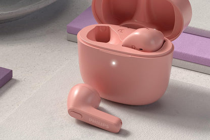 Philips TAT2236PK/00 Wireless Earbuds, In Ear Earbuds without Ear Tips, Super Slim Charging Case, Splash and Sweat Resistant, Bluetooth, 18 Hours Play Time, Built In Mic, Comfortable Fit, Pink