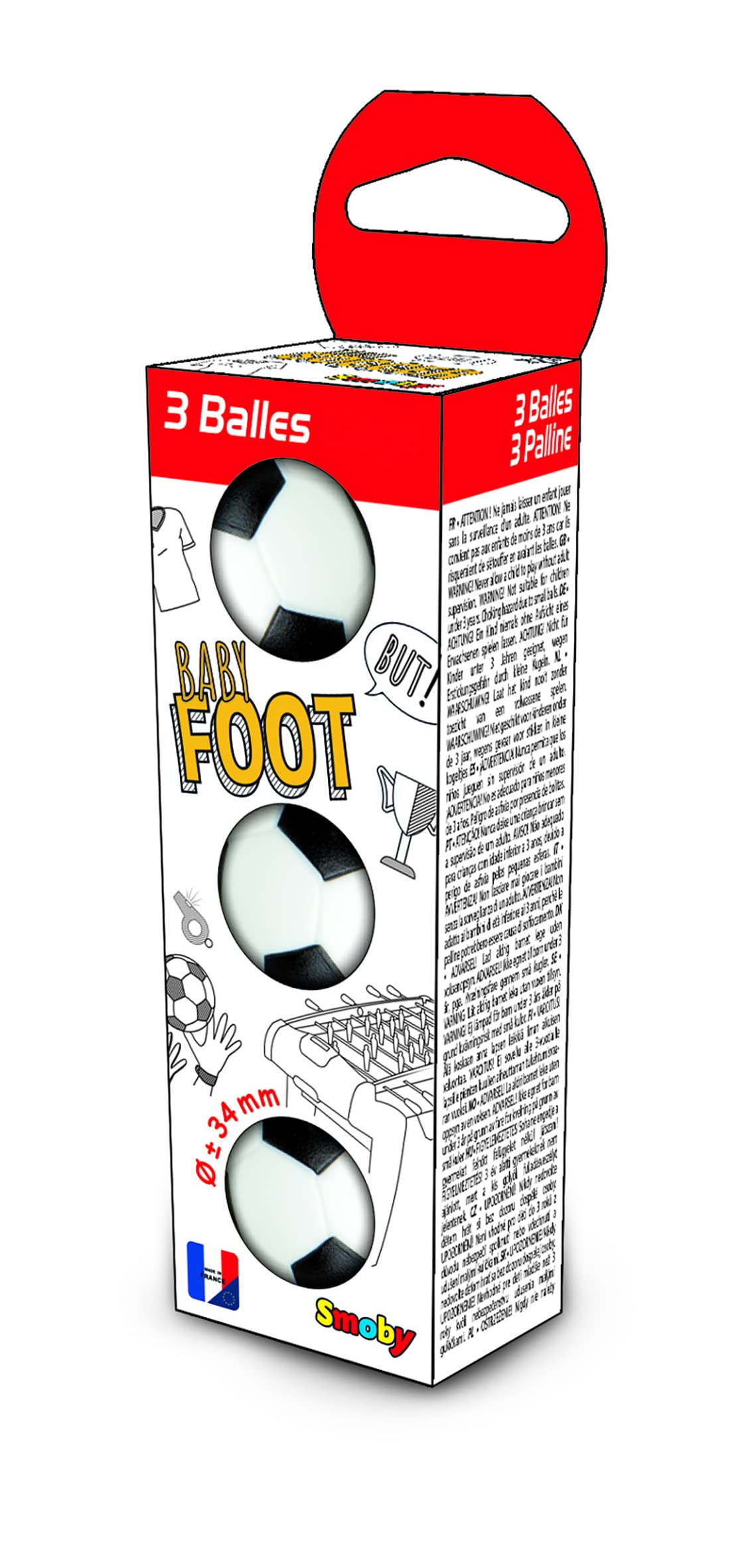 Smoby- Set de 3 Pelotas de Plástico para Futbolín, Bolas, 34mm de Diámetro, A Partir de 3 Años (7600140712
