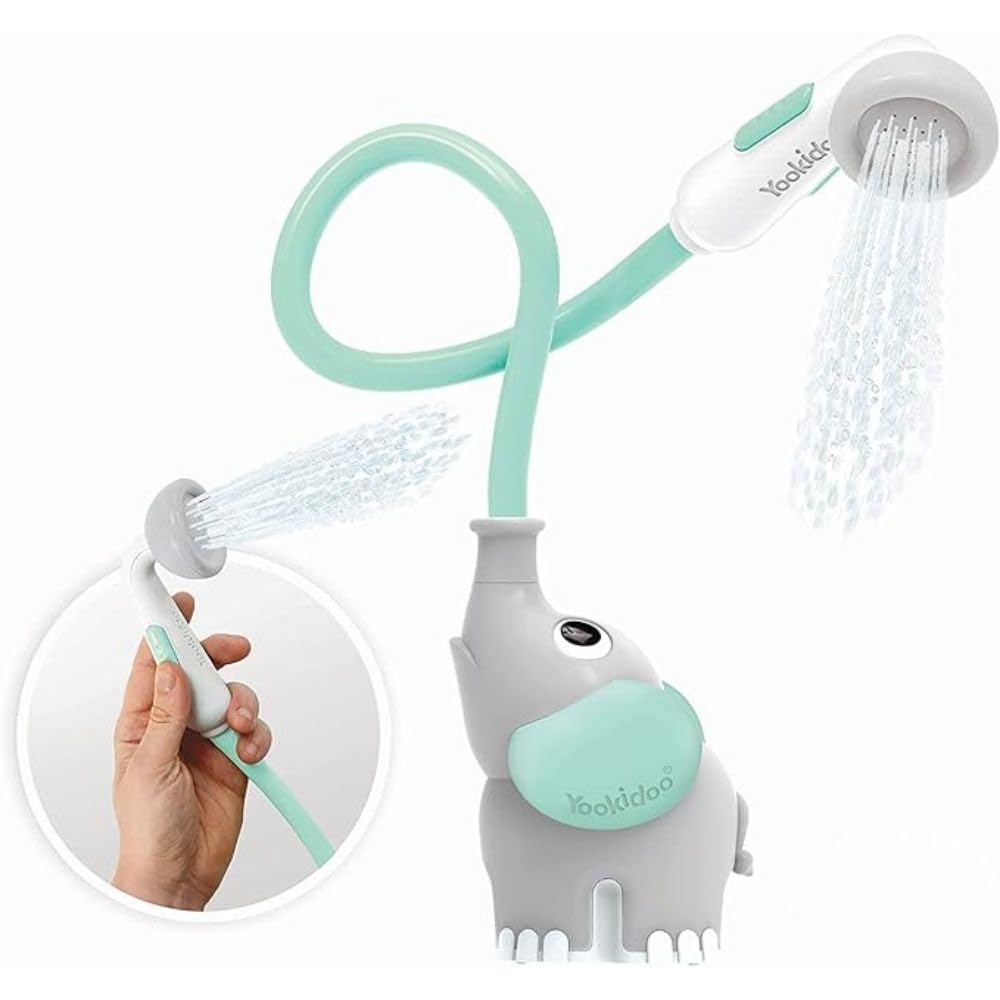 Yookidoo - Handdouche olifant turquoise - badspeelgoed voor baby's - Bad- en douchespel voor het ontwaken van de zintuigen - Spuitslang badspeelgoed voor baby's van 0 tot 2 jaar