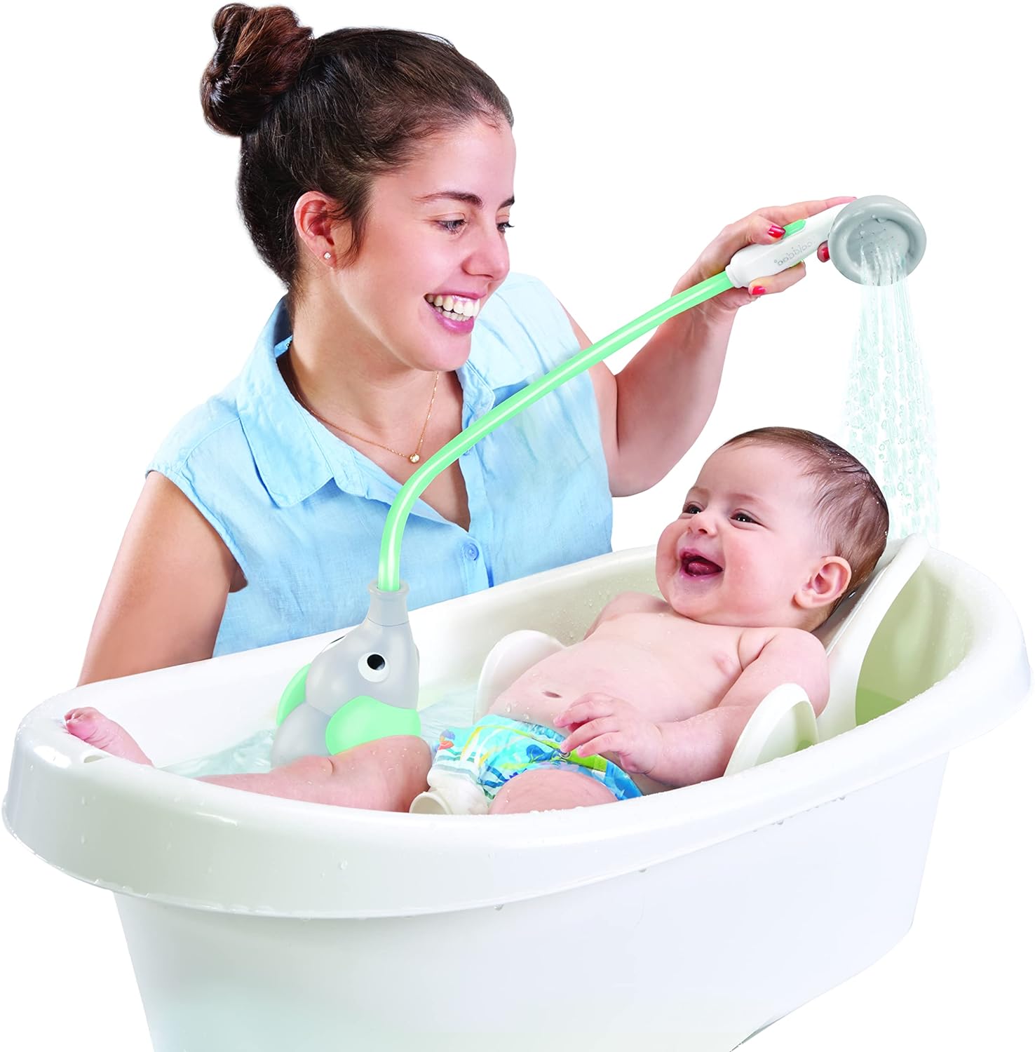 Yookidoo - Handdouche olifant turquoise - badspeelgoed voor baby's - Bad- en douchespel voor het ontwaken van de zintuigen - Spuitslang badspeelgoed voor baby's van 0 tot 2 jaar