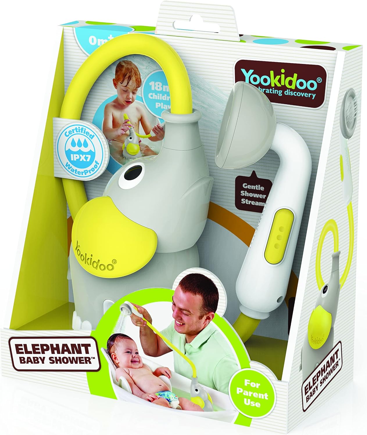 Yookidoo - Gele olifant baddouche - badspeelgoed voor baby's - bad- en douchespel voor het ontwaken van de zintuigen - spergerslang badspeelgoed baby - cadeau voor baby's van 0 tot 2 jaar