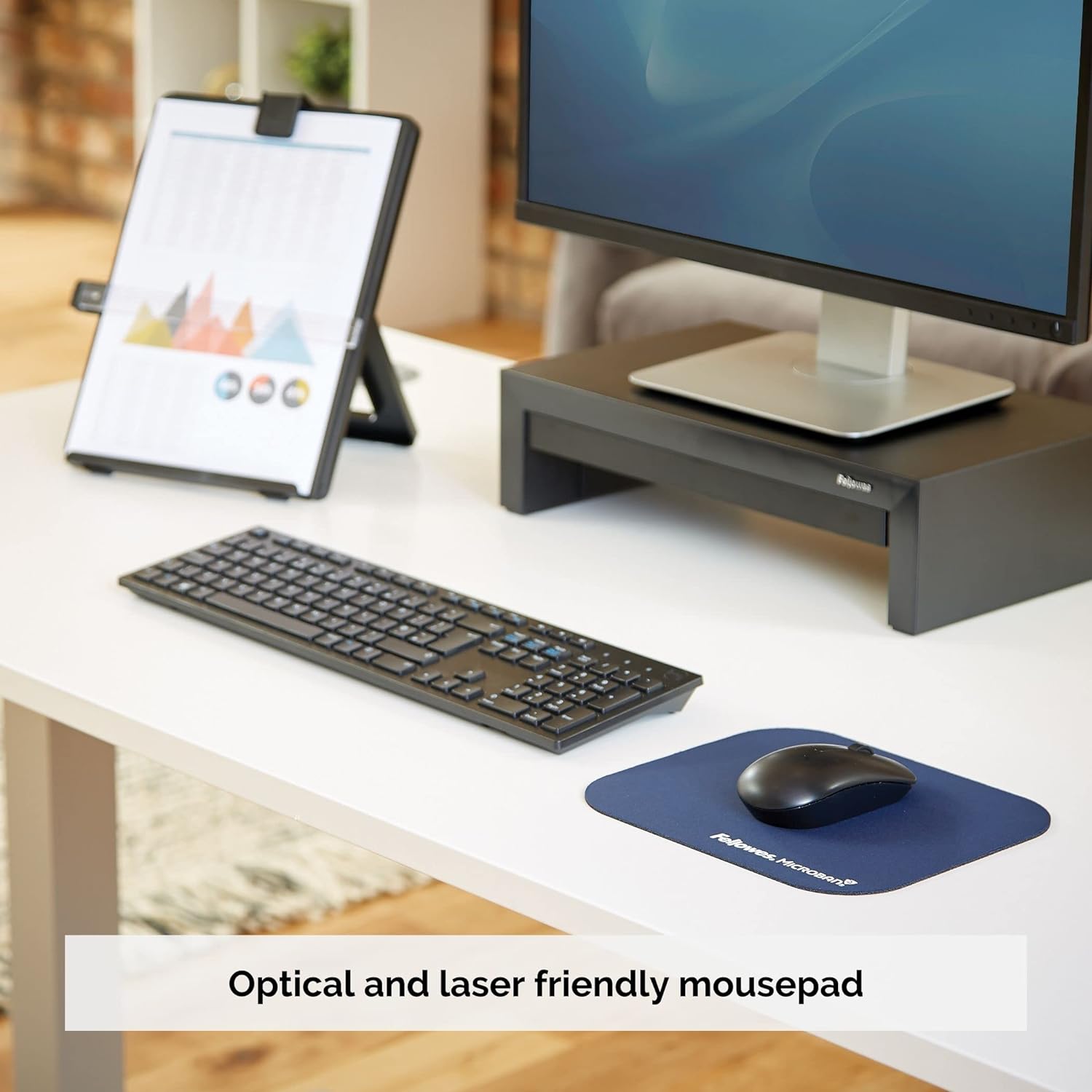 Fellowes Mouse Mat with Non-Slip Rubber Base - Mouse Pad with Antibacterial Protection - Suitable for Both Optical and Laser Mice - 199 x 232 x 2mm - Blue