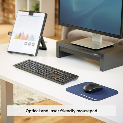 Fellowes Mouse Mat with Non-Slip Rubber Base - Mouse Pad with Antibacterial Protection - Suitable for Both Optical and Laser Mice - 199 x 232 x 2mm - Blue