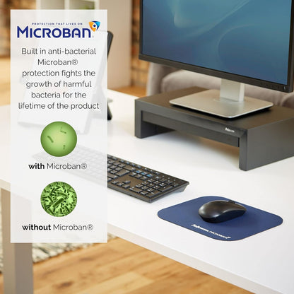 Fellowes Mouse Mat with Non-Slip Rubber Base - Mouse Pad with Antibacterial Protection - Suitable for Both Optical and Laser Mice - 199 x 232 x 2mm - Blue