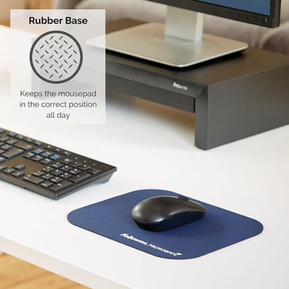 Fellowes Mouse Mat with Non-Slip Rubber Base - Mouse Pad with Antibacterial Protection - Suitable for Both Optical and Laser Mice - 199 x 232 x 2mm - Blue