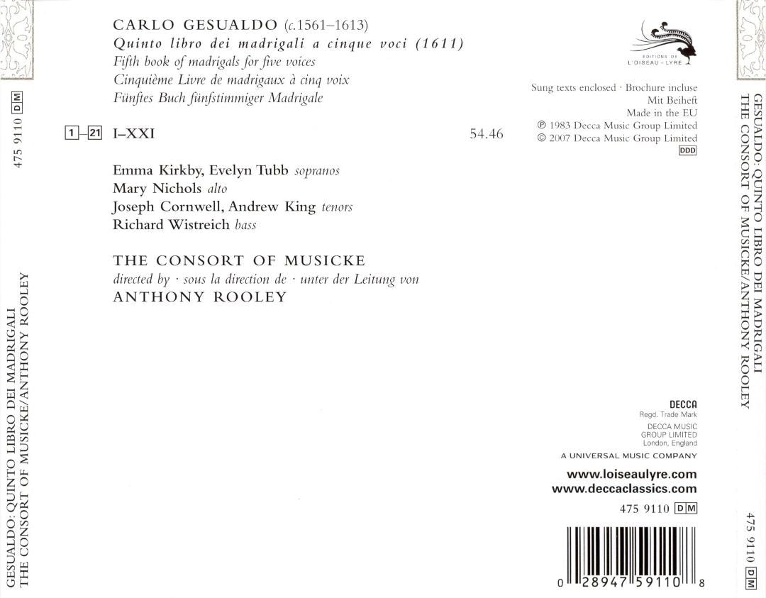 5th Book of Madrigals