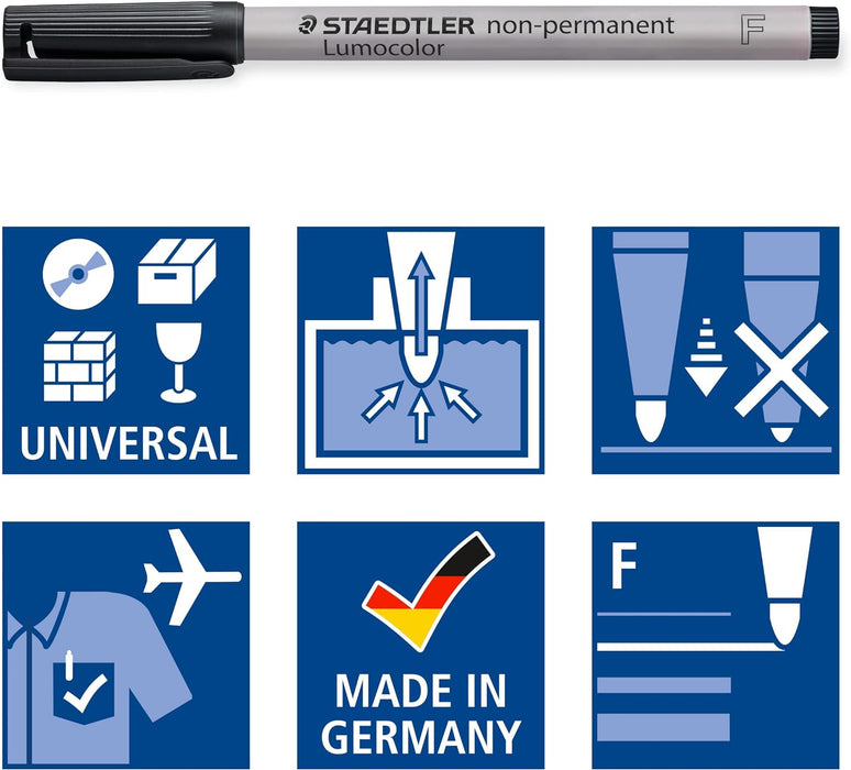 STAEDTLER 316-9 Lumocolor Non-Permanent Pen, Fine Line Width, 0.6mm - Black (Box of 10