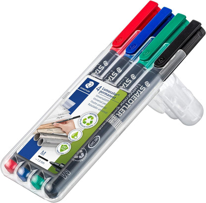 STAEDTLER 317 WP4 Lumocolor Permanent Pen, Medium Line Width, 1.0mm - Assorted Colours (Pack of 4