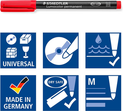 STAEDTLER 317 WP4 Lumocolor Permanent Pen, Medium Line Width, 1.0mm - Assorted Colours (Pack of 4