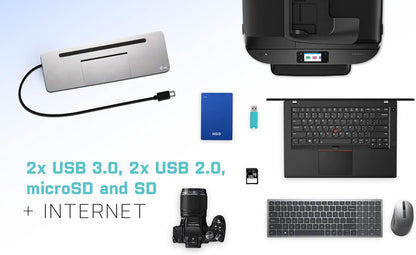 i-tec USB-C Docking Station - 1x HDMI, 1x VGA, 1x DisplayPort, 1x GLAN, 2x USB 3.0, 2x USB 2.0, 1x SD/MicroSD, 1x Audio, 1x USB-C Power Delivery Port 85W