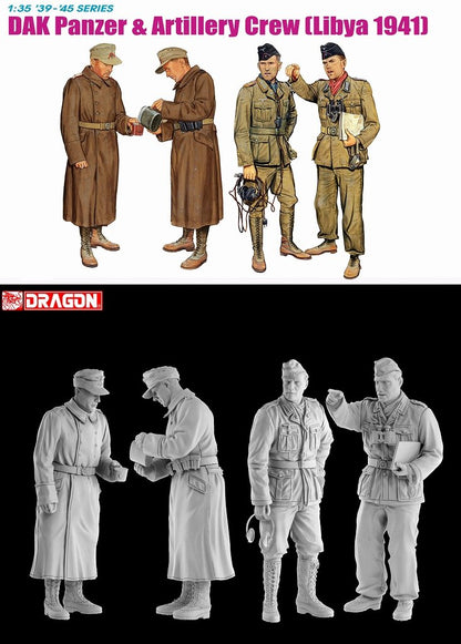 Dragon Modelos 1/35 DAK Panzer y Artillería Crew, Libia en 1941 (4 Cifras Set) (Importado de Japón