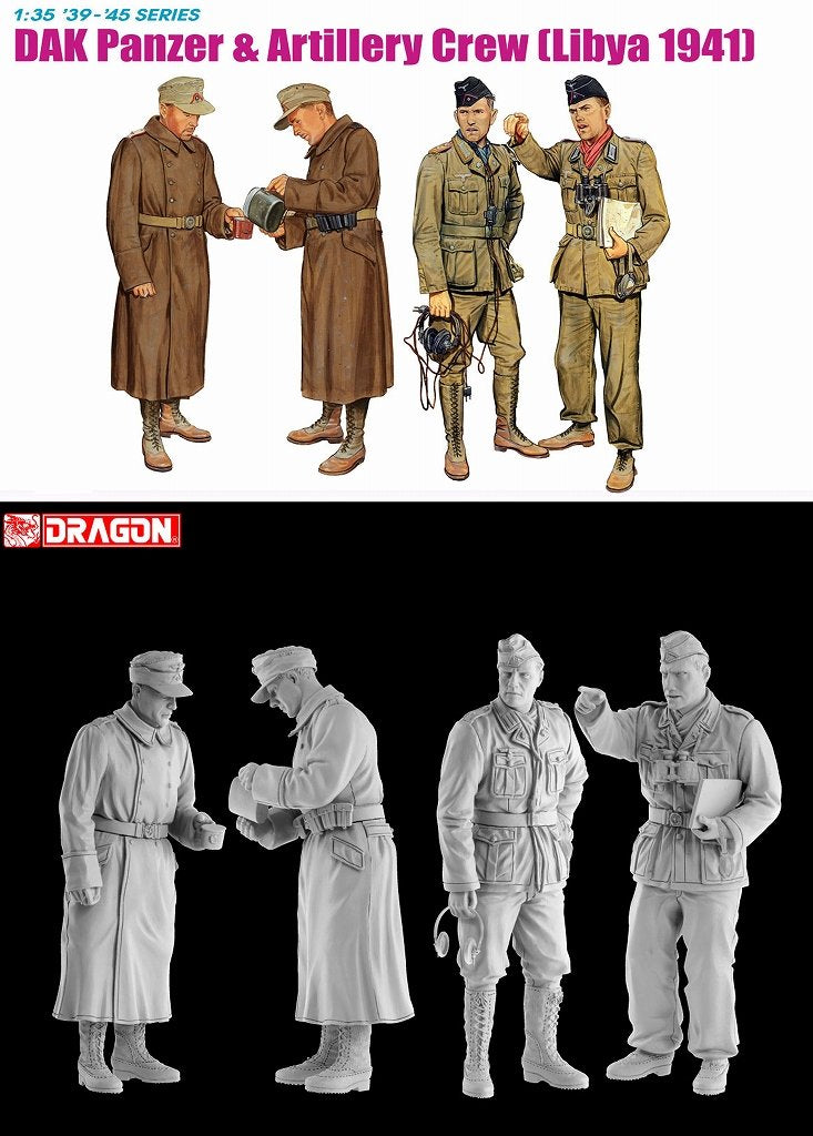 Dragon Modelos 1/35 DAK Panzer y Artillería Crew, Libia en 1941 (4 Cifras Set) (Importado de Japón