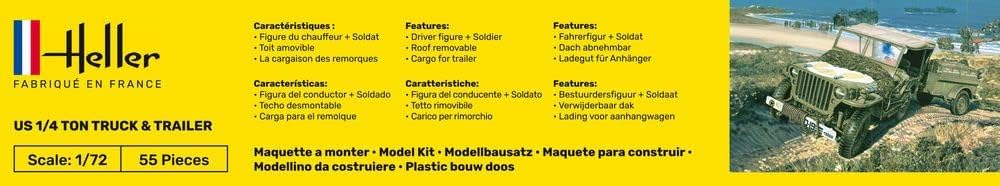 Heller 79997 Mercedes-Benz 1:72 Scale US 1/4 Ton Truck and Trailer Model