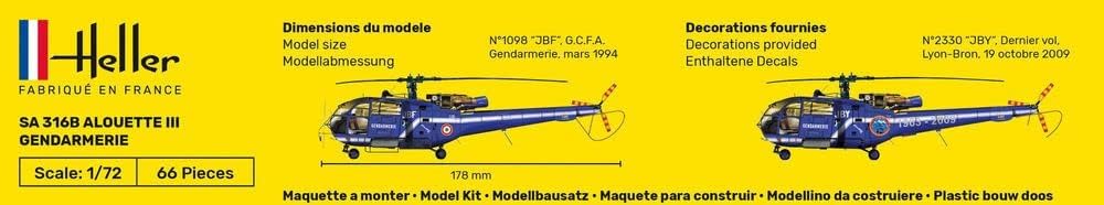 Heller 80286 1:72 Scale SA 316B Alouette III Gendarmerie Model