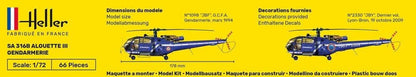Heller 80286 1:72 Scale SA 316B Alouette III Gendarmerie Model