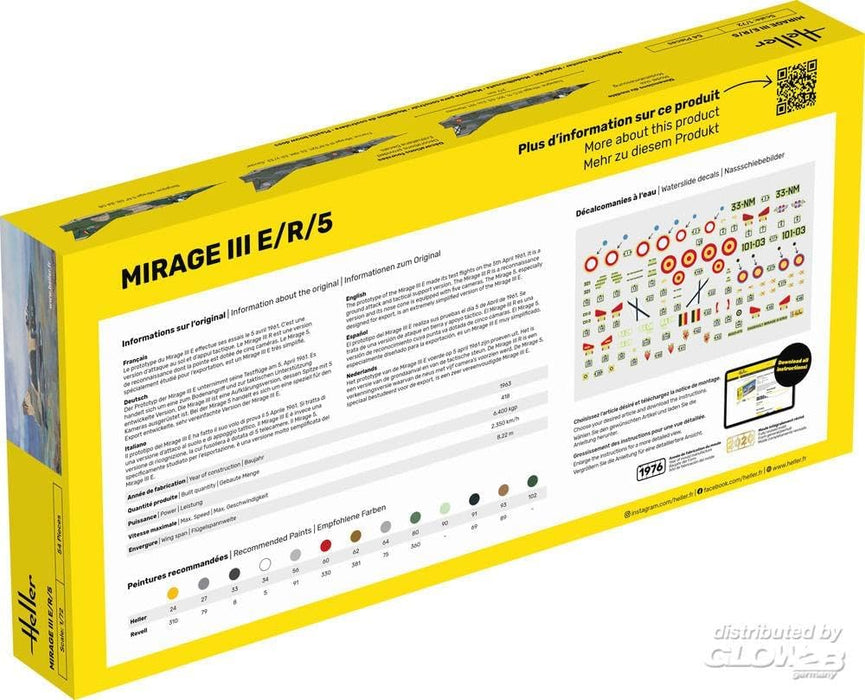 Heller 80323" Mirage III E/R/5 BA Model Kit, 1:72 Scale