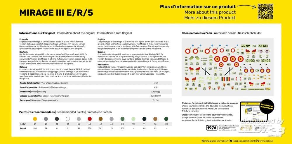 Heller 80323" Mirage III E/R/5 BA Model Kit, 1:72 Scale
