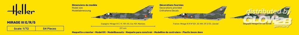 Heller 80323" Mirage III E/R/5 BA Model Kit, 1:72 Scale