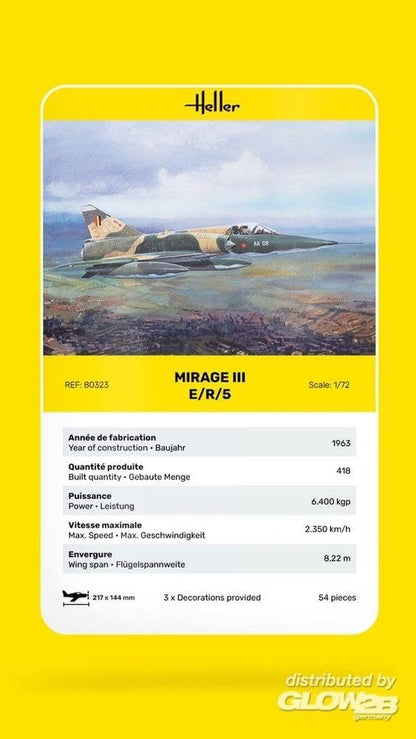 Heller 80323" Mirage III E/R/5 BA Model Kit, 1:72 Scale