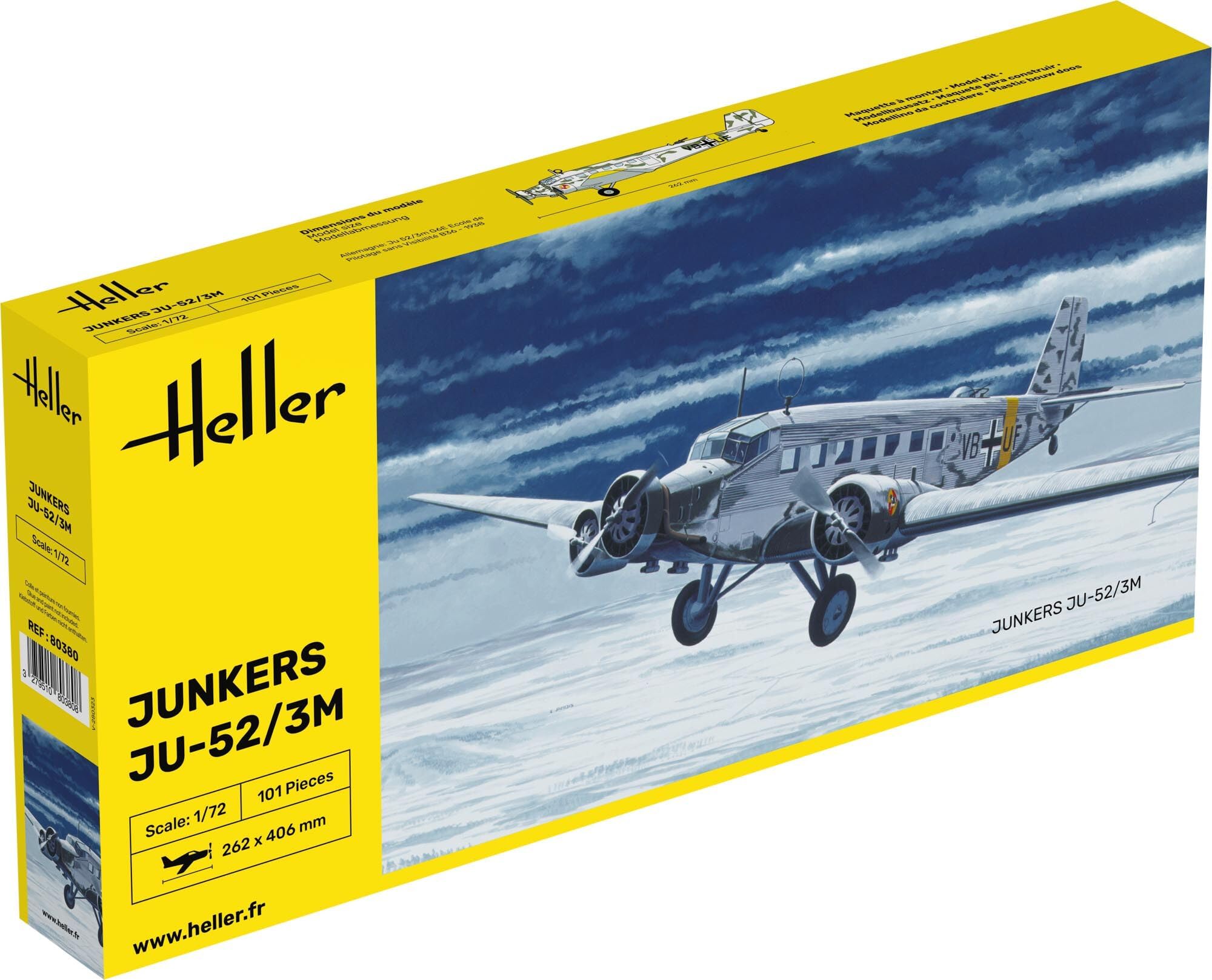 Heller 80380 52, ju-52/3m Junker JU 52/3M Model Kit, Multicoloured, 1:72 Scale