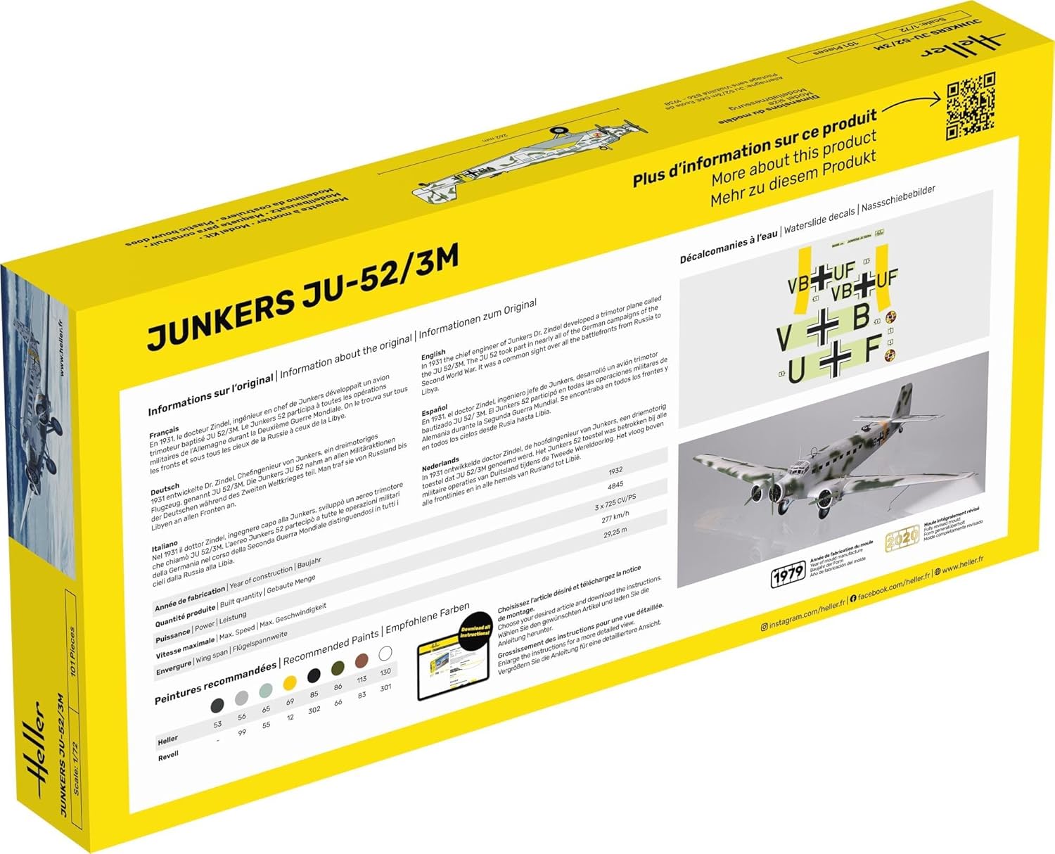 Heller 80380 52, ju-52/3m Junker JU 52/3M Model Kit, Multicoloured, 1:72 Scale
