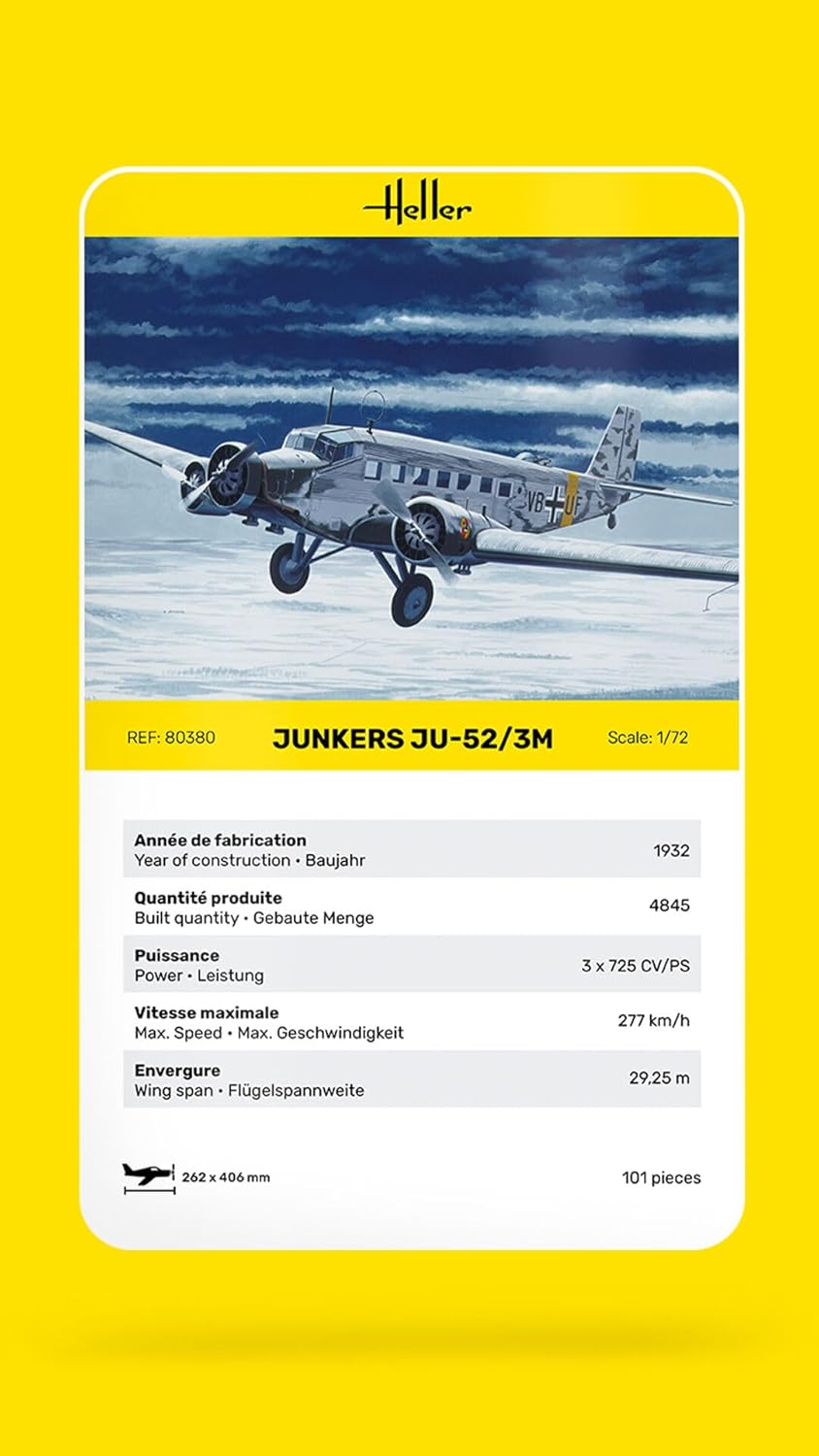 Heller 80380 52, ju-52/3m Junker JU 52/3M Model Kit, Multicoloured, 1:72 Scale