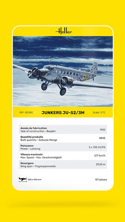 Heller 80380 52, ju-52/3m Junker JU 52/3M Model Kit, Multicoloured, 1:72 Scale