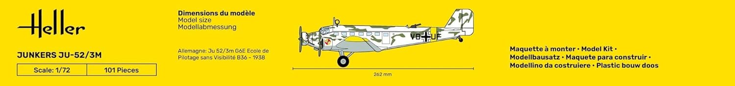 Heller 80380 52, ju-52/3m Junker JU 52/3M Model Kit, Multicoloured, 1:72 Scale