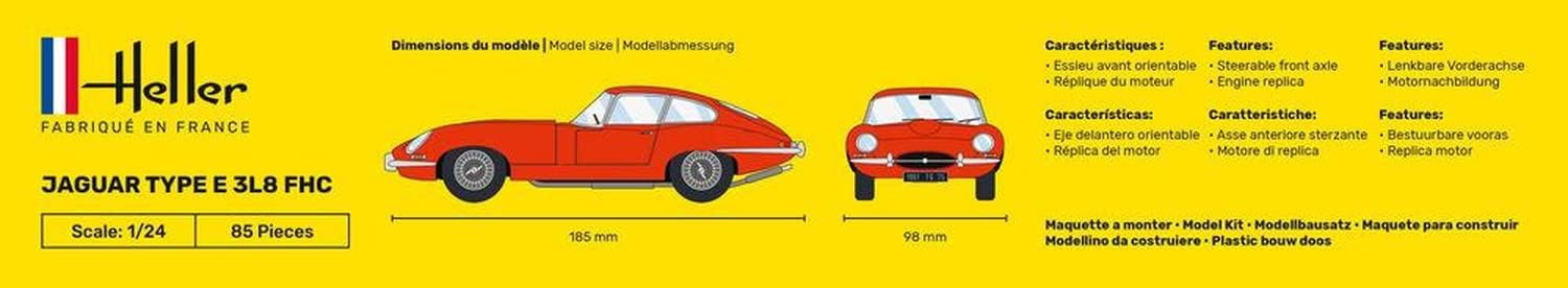 Heller 80709 Jaguar Type E 3L8 FHC Plastic Model Kit, 1:24 Scale