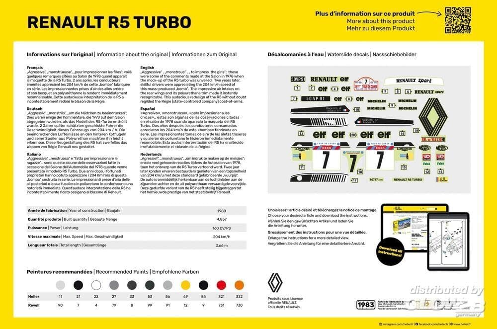 Heller HEL80717 1:24-Renault R5 Turbo,155x73x55mm