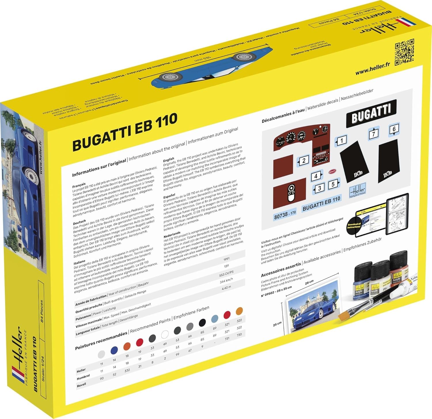 Heller HEL80738 1:24-Bugatti EB 110, Unpainted