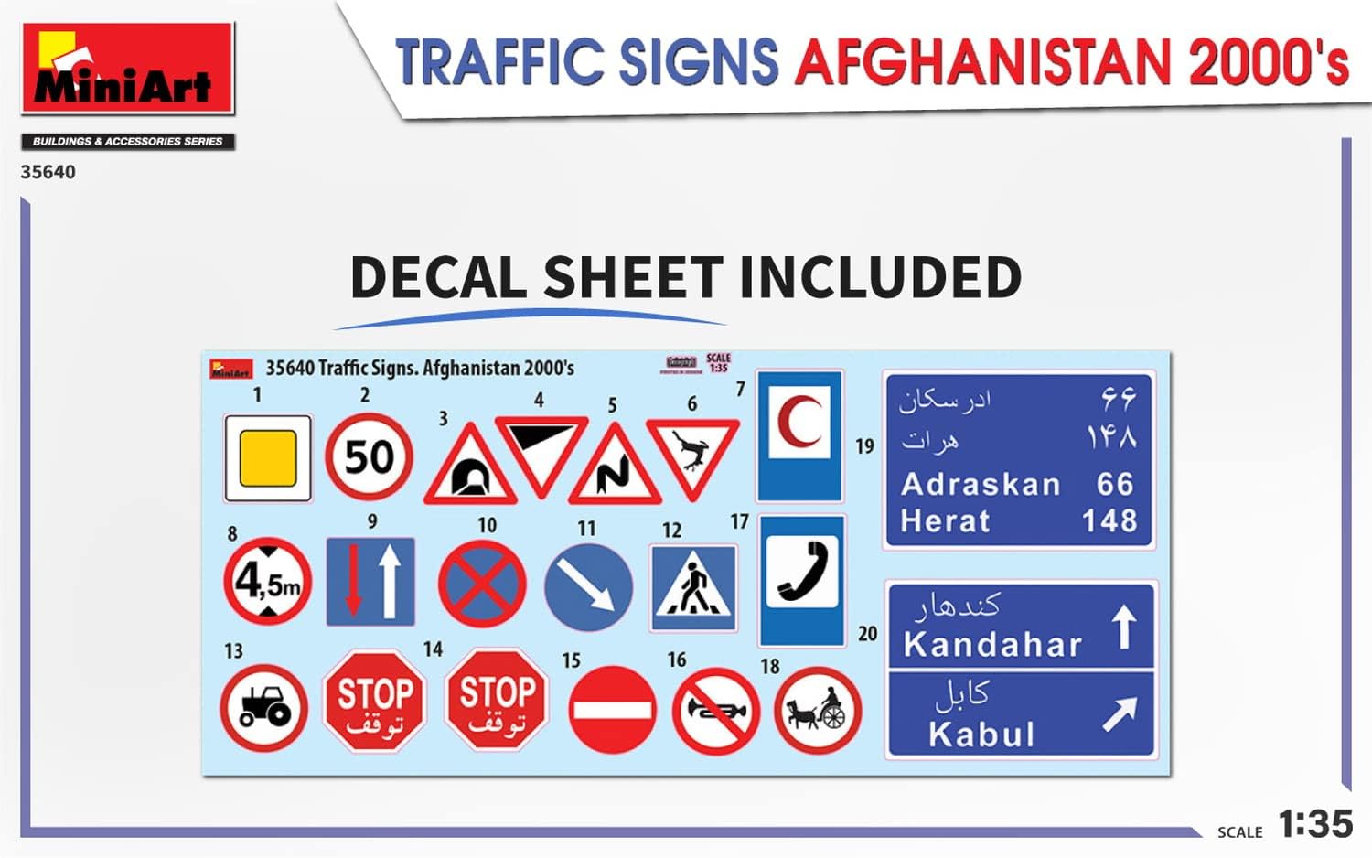 MiniArt MIN35640 1:35-Traffic Signs Afghanistan 2000's Scale Model kit, Molded Color