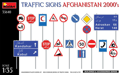 MiniArt MIN35640 1:35-Traffic Signs Afghanistan 2000's Scale Model kit, Molded Color