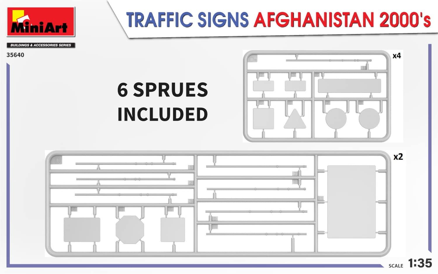 MiniArt MIN35640 1:35-Traffic Signs Afghanistan 2000's Scale Model kit, Molded Color