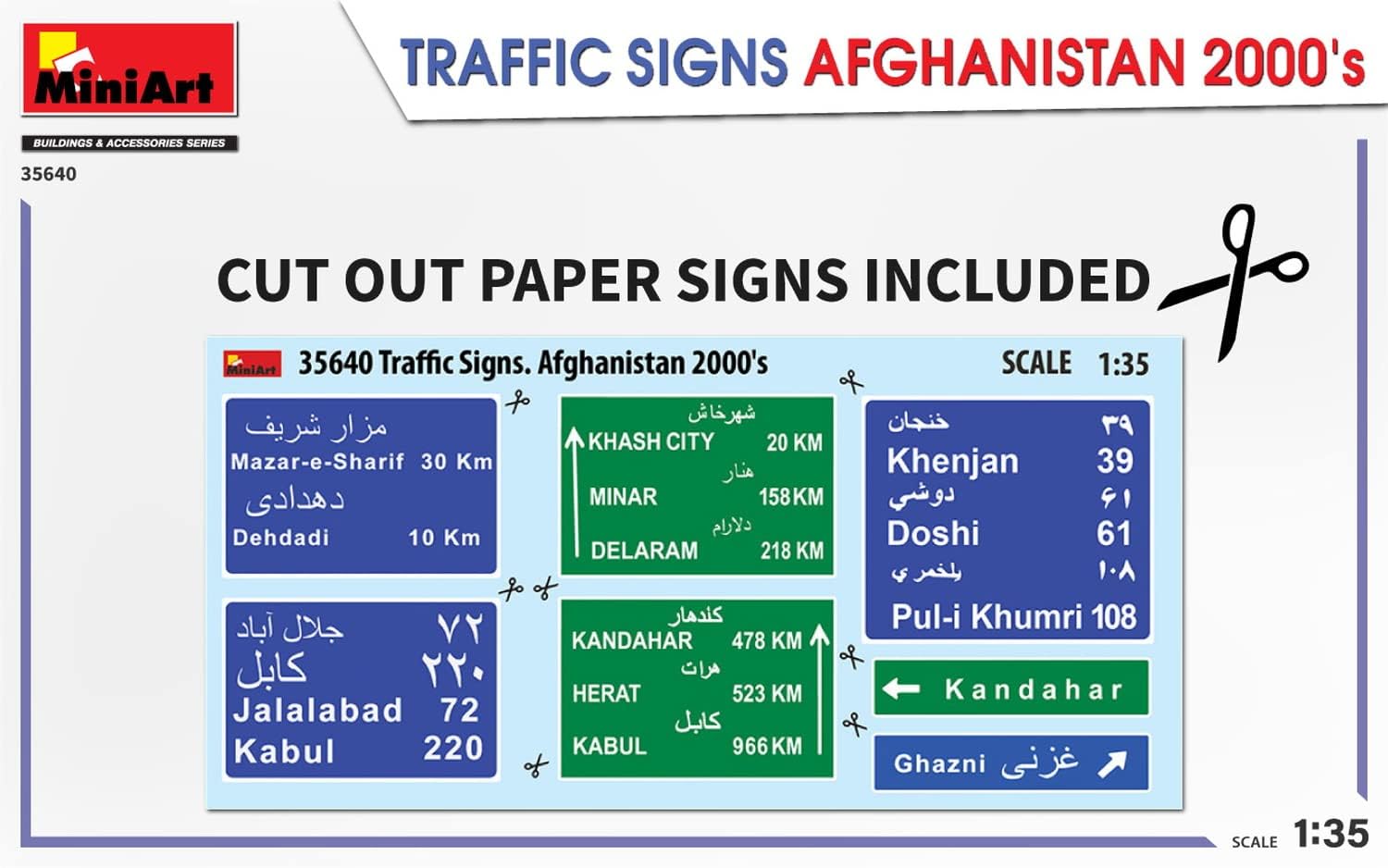 MiniArt MIN35640 1:35-Traffic Signs Afghanistan 2000's Scale Model kit, Molded Color