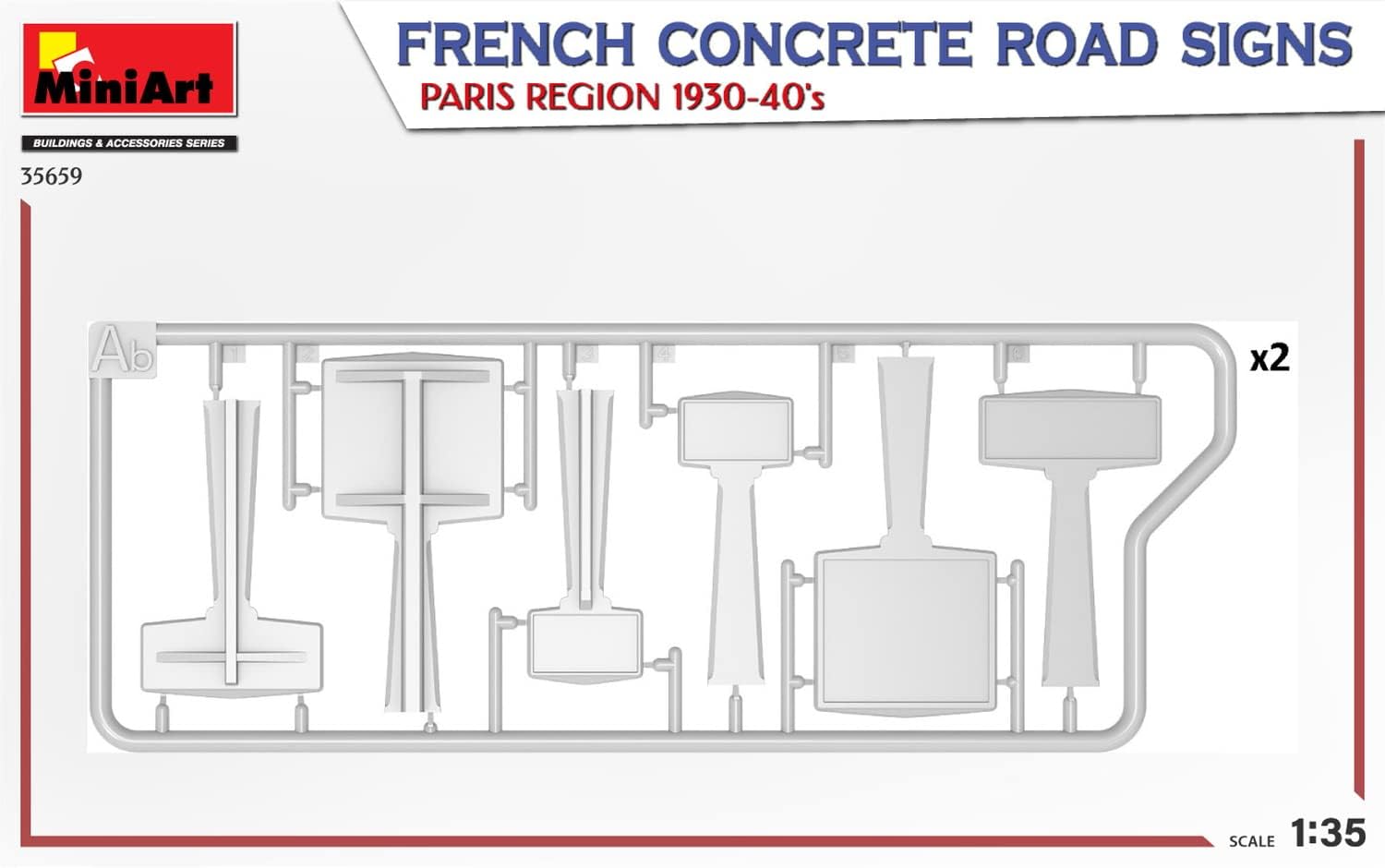 MiniArt MIN35659 1:35-Concrete Signs France 1930-40's Paris Scale Model kit, Molded Color
