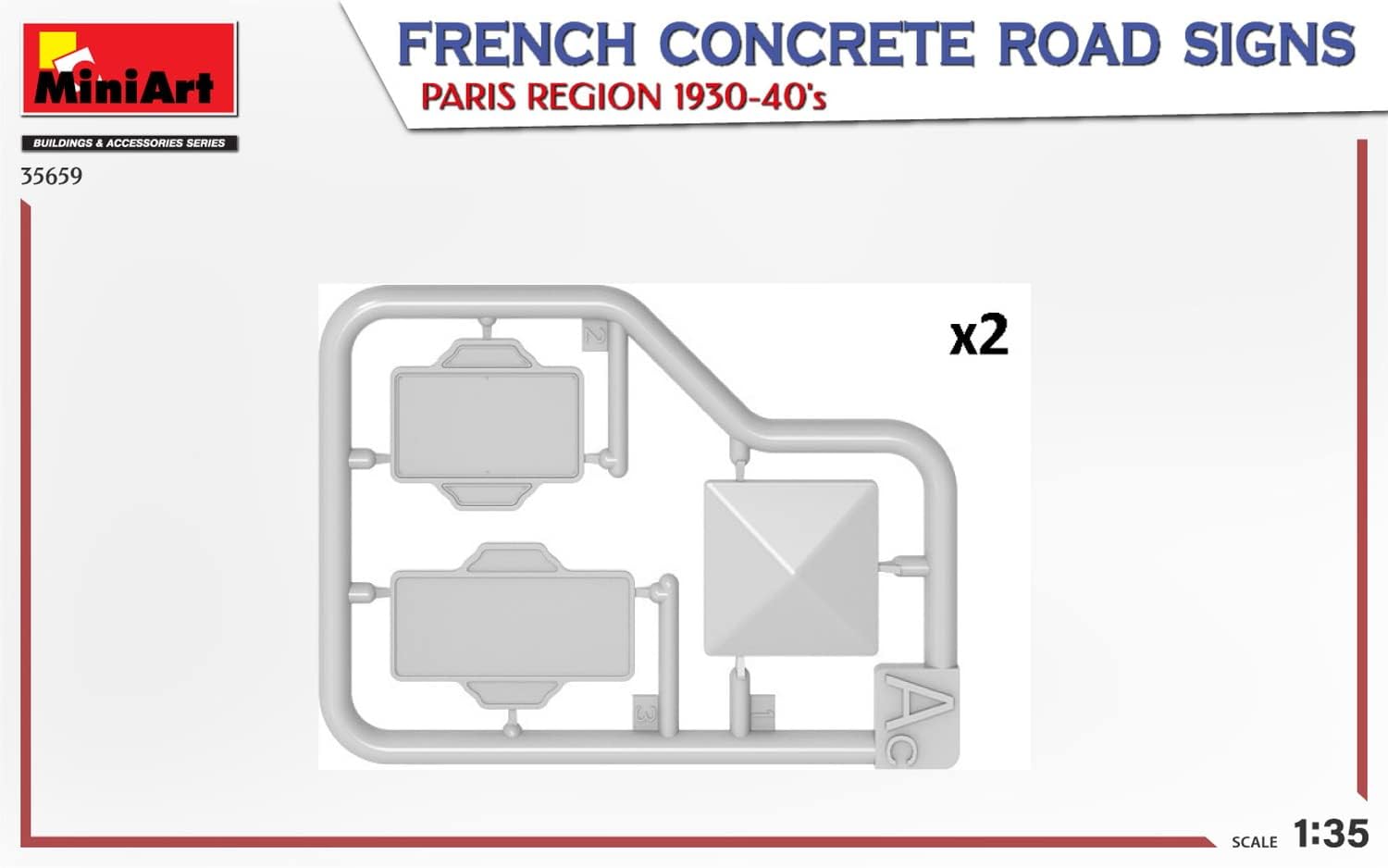 MiniArt MIN35659 1:35-Concrete Signs France 1930-40's Paris Scale Model kit, Molded Color