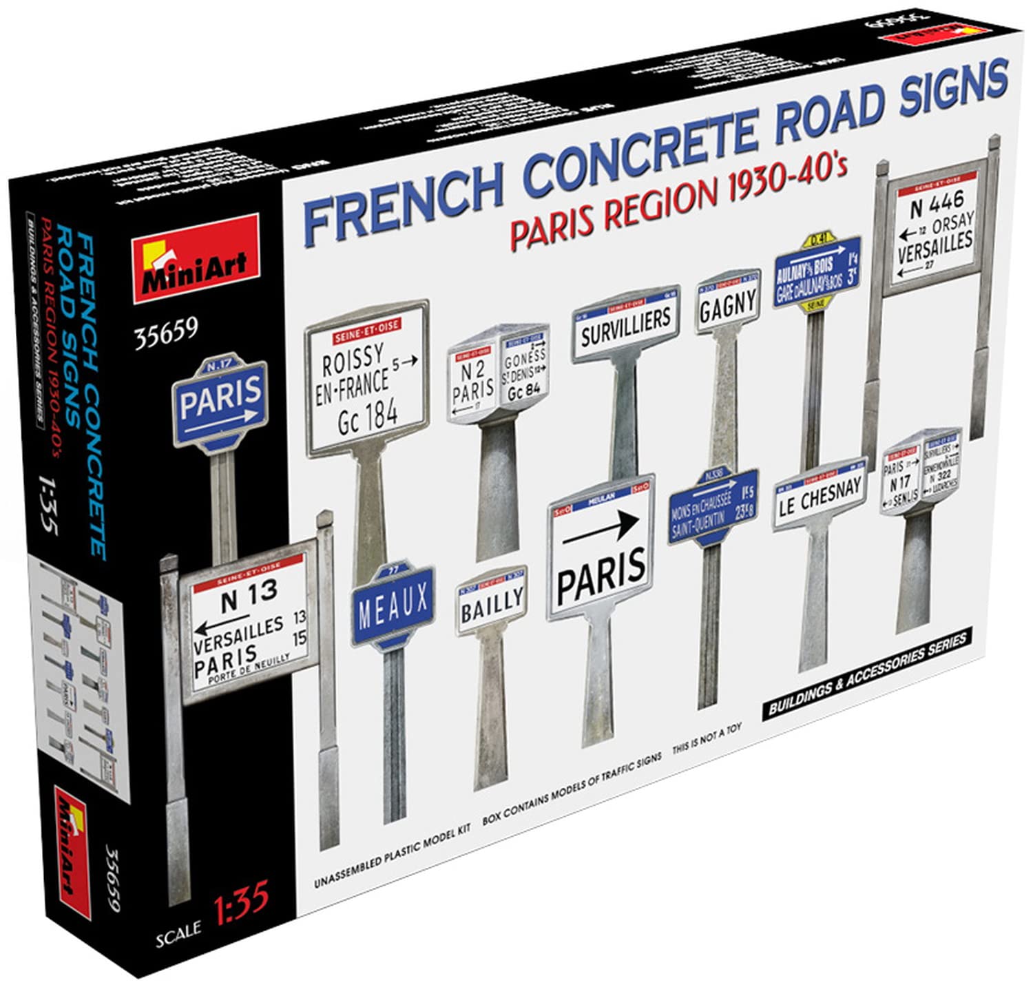 MiniArt MIN35659 1:35-Concrete Signs France 1930-40's Paris Scale Model kit, Molded Color