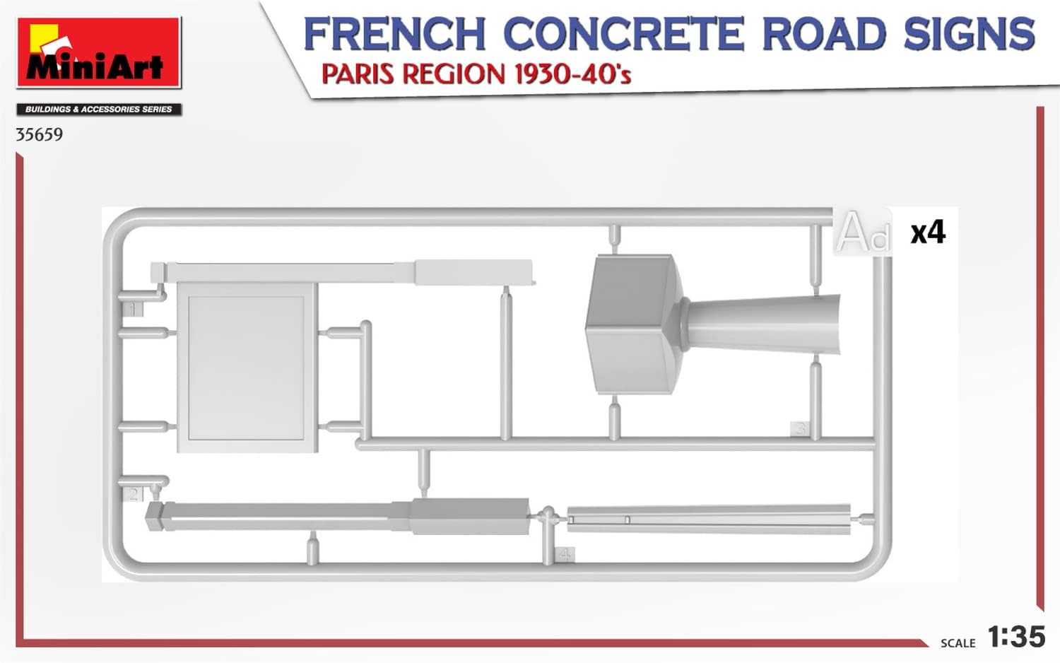 MiniArt MIN35659 1:35-Concrete Signs France 1930-40's Paris Scale Model kit, Molded Color
