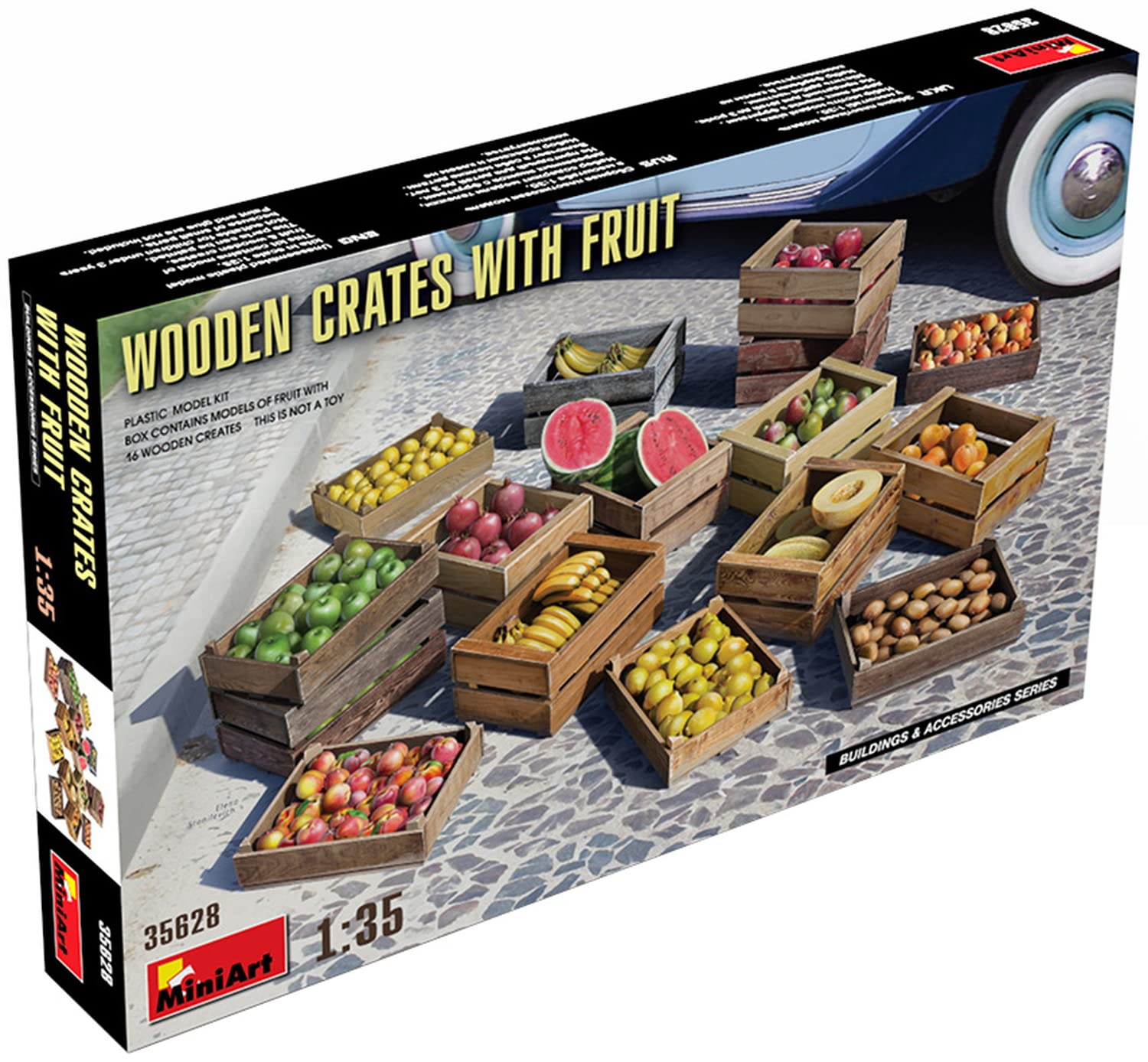 MiniArt MIN35628 1:35-Wooden Crates with Fruit Scale Model kit, Unpainted