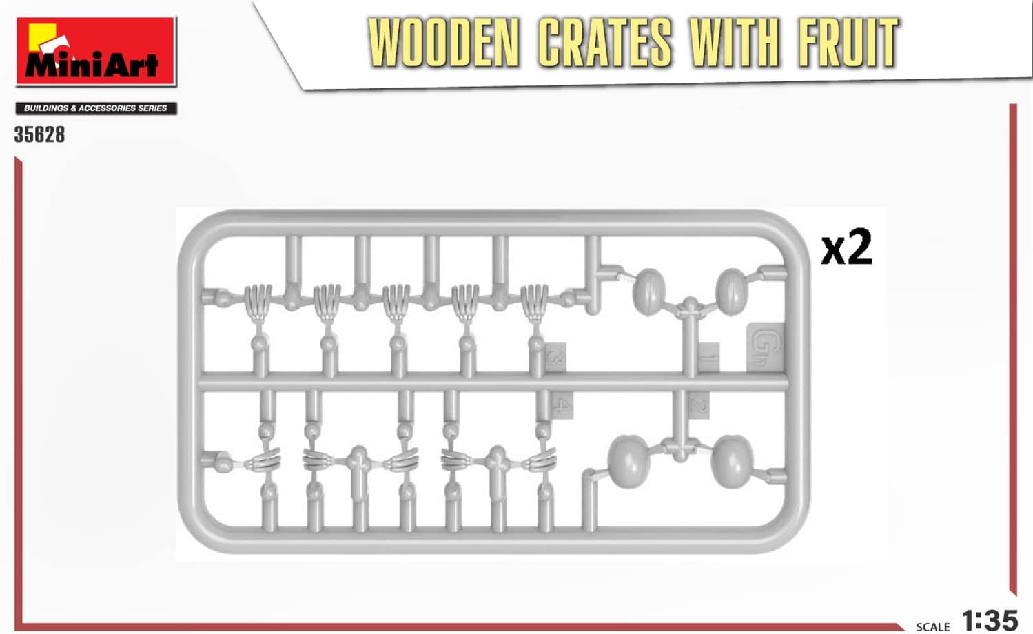 MiniArt MIN35628 1:35-Wooden Crates with Fruit Scale Model kit, Unpainted