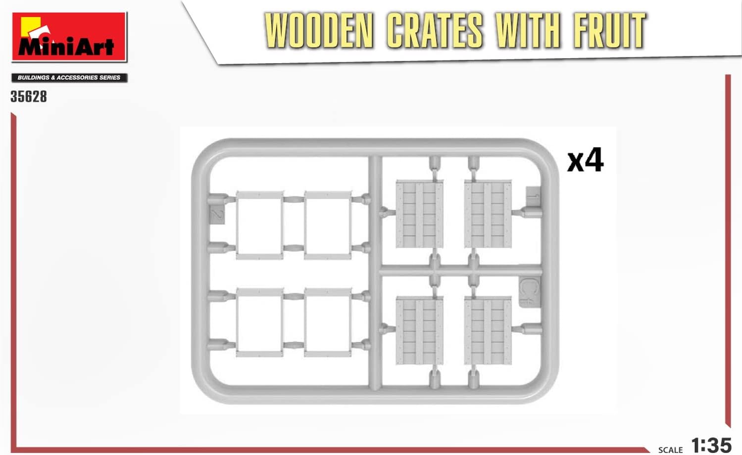 MiniArt MIN35628 1:35-Wooden Crates with Fruit Scale Model kit, Unpainted
