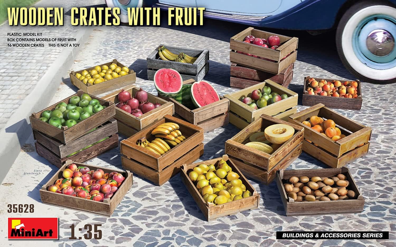 MiniArt MIN35628 1:35-Wooden Crates with Fruit Scale Model kit, Unpainted