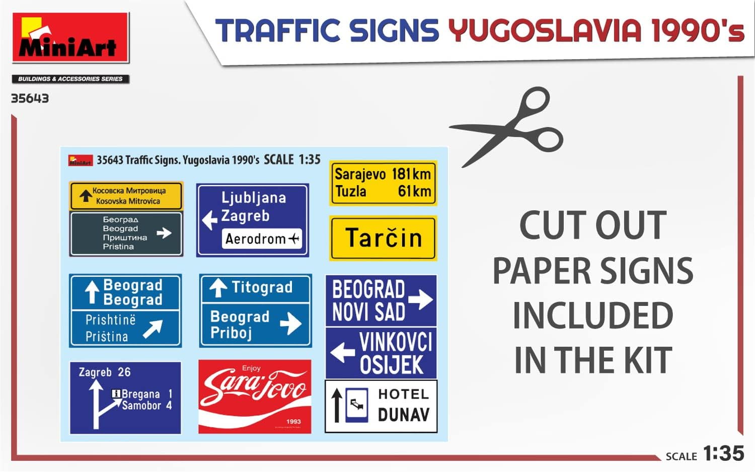 Miniart MIN35643 1:35-Traffic Signs Yugoslavia 1990's Scale Model kit, Unpainted