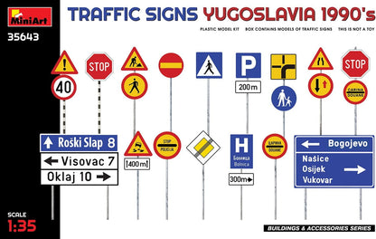 Miniart MIN35643 1:35-Traffic Signs Yugoslavia 1990's Scale Model kit, Unpainted