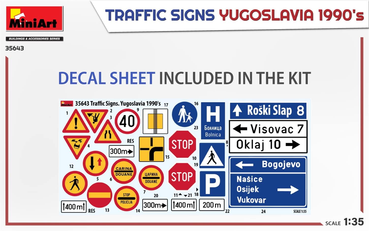 Miniart MIN35643 1:35-Traffic Signs Yugoslavia 1990's Scale Model kit, Unpainted