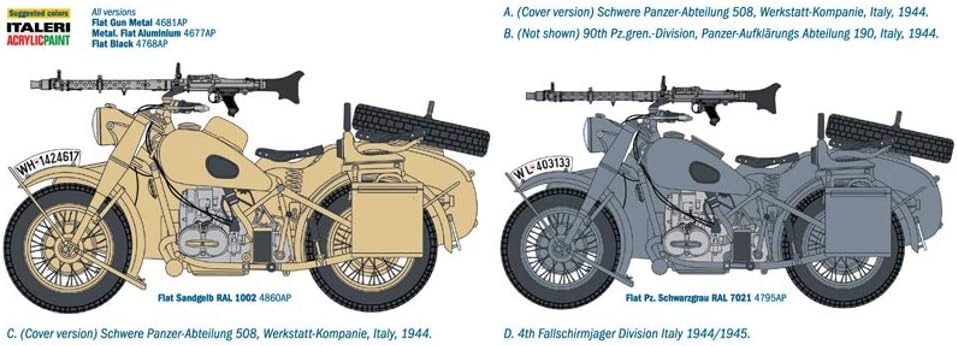Italeri 7403 1: 9 "Deut Military Motorcycle with Side Car