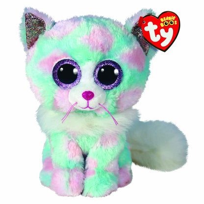 TY 2008069 Plush Toy, Green/Pink Cat Opal
