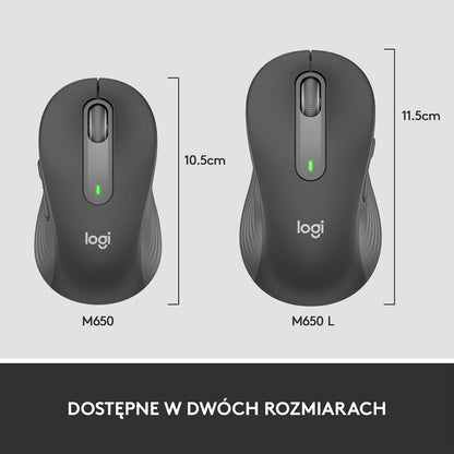 Logitech Signature M650 L Full Size Wireless Mouse - For Large Sized Hands, 2-Year Battery, Silent Clicks, Customisable Side Buttons, Bluetooth, for PC/Mac/Multi-Device/Chromebook - Grey