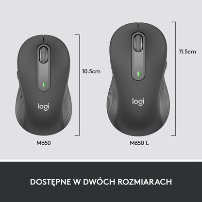 Logitech Signature M650 L Full Size Wireless Mouse - For Large Sized Hands, 2-Year Battery, Silent Clicks, Customisable Side Buttons, Bluetooth, for PC/Mac/Multi-Device/Chromebook - Grey